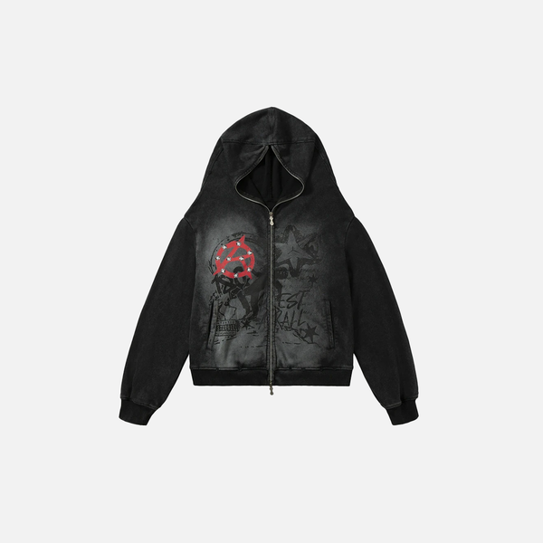 Double Zipper Cotton Hooded Masked Sweatshirt