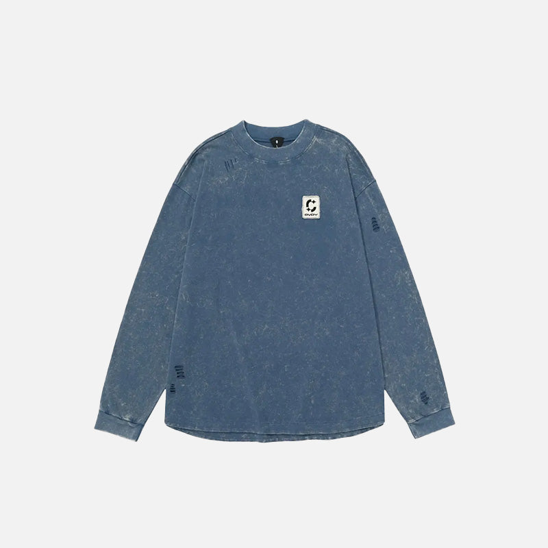 Front view of the blue Oversized Loose Tie Dye Washed T-shirt in a gray background 