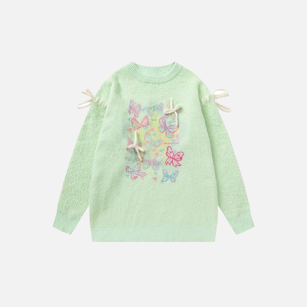 Y2K Pastel Chic Butterfly Knit Sweater