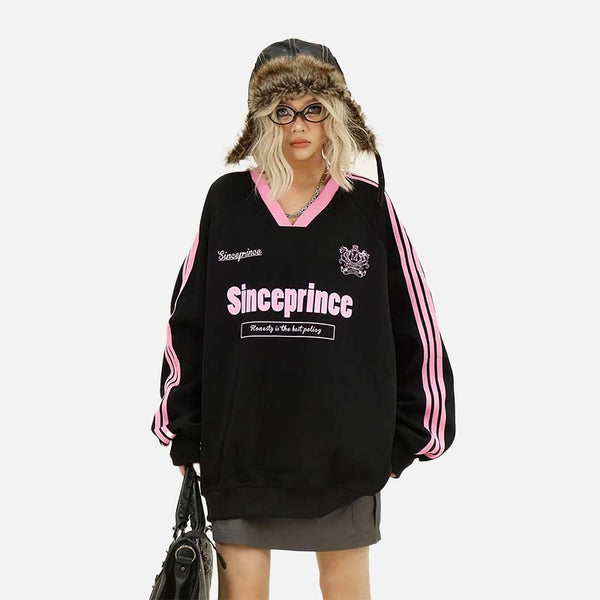 Women Contrasting Color V-Neck Sweatshirt