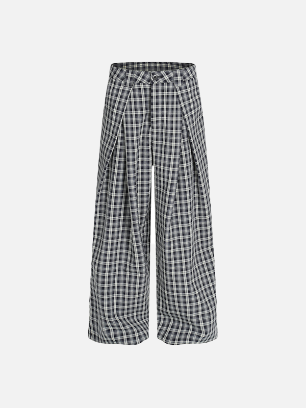 Retro Relaxed Plaid Casual Wide Leg Jogger