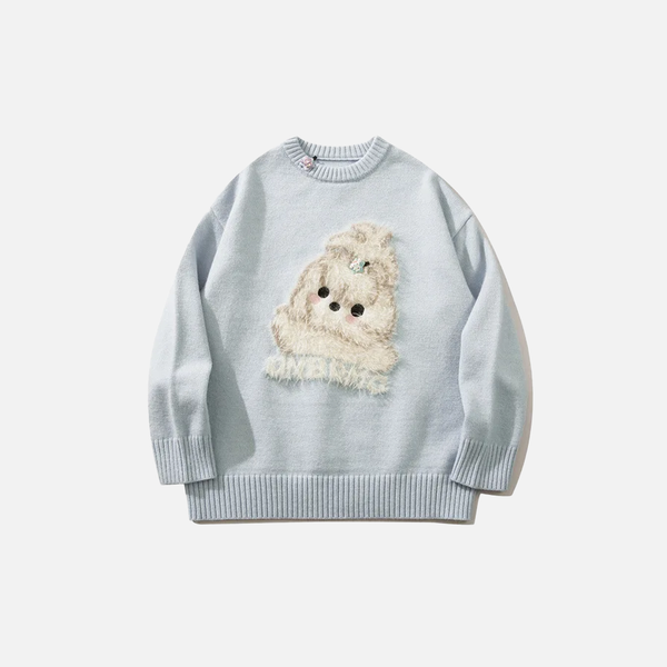 Cozy Streetwear Puppy Dog Knit Sweater