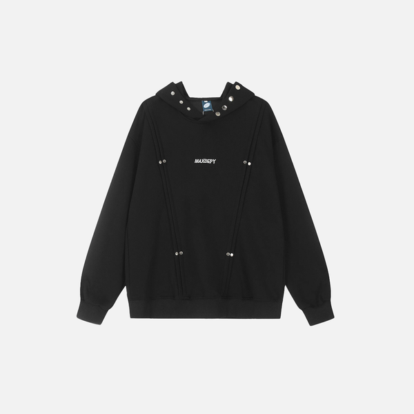 Y2K Rivet Patchwork Black Hip Hop Hooded Sweatshirt