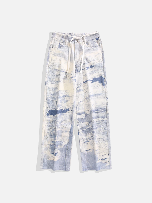 Streetwear Trendy Washed Tie Dye Wide Leg Jeans