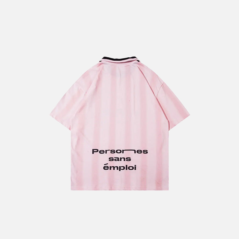 Back view of the pink Vintage Loose Polo Stripes T-Shirt in a gray background 