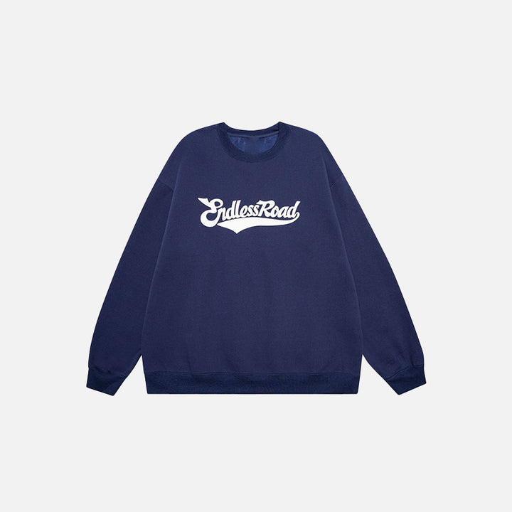 Front view of the navy blue Loose Retro Fleece Sweatshirt in a gray background 