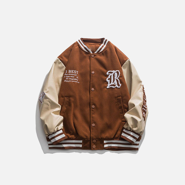 "Distant" Embroidery Letter Varsity Jacket