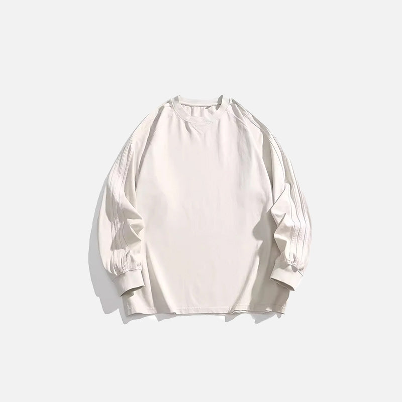 Front view of the beige Classic Comfort Long Sleeve T-shirt in a gray background