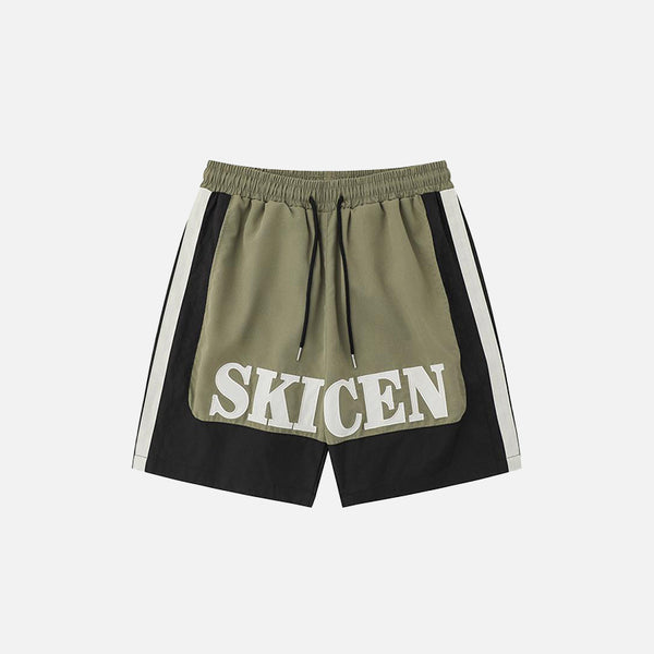 Front view of the army green Contrast Color Drawstring Sports Shorts in a gray background 