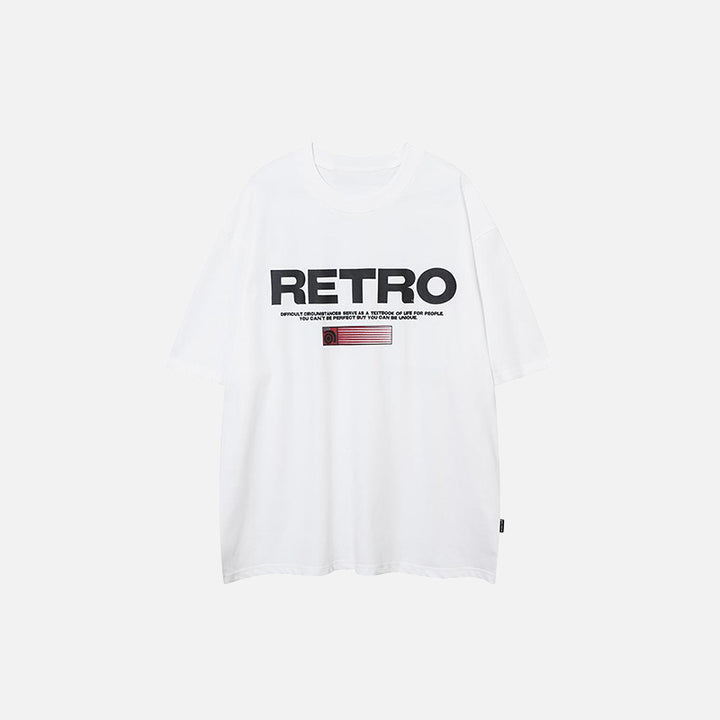 Front view of the white Y2k Loose Retro Printed T-shir in a gray background