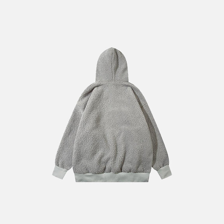 Back view of gray Fluffy Fleece Baggy Jacket in a gray background