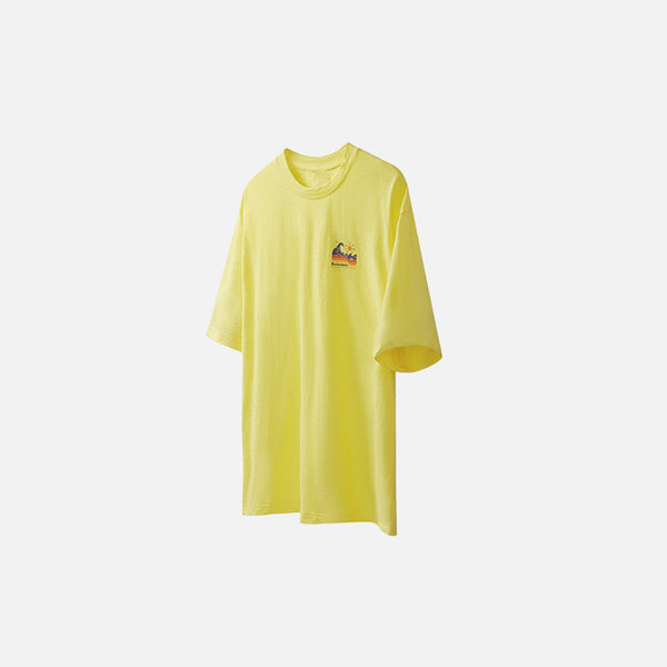 Front view of the yellow Summer beach Loose T-shirt in a gray background 