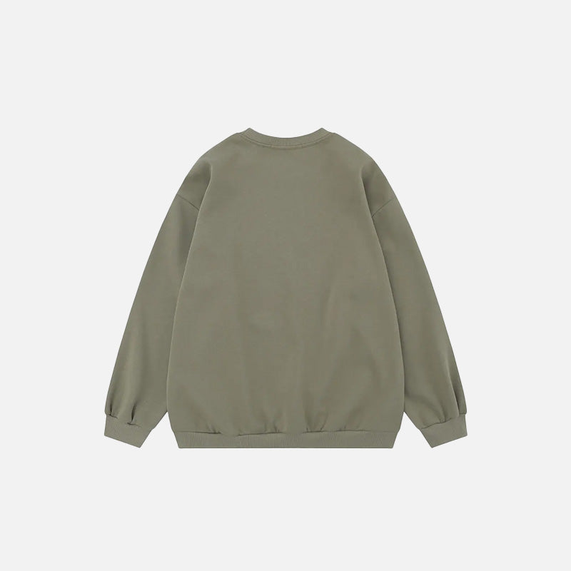 Back view of the green Shadow Silhouette Sweatshirt in a gray background
