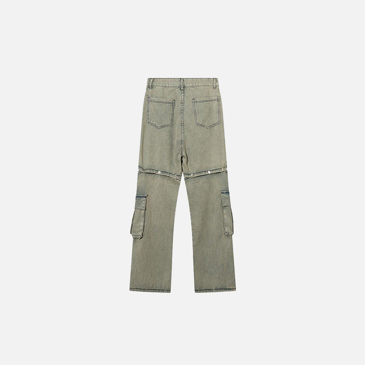 Back view of the Khaki Baggy Multi-pocket Denim Pants in a gray background 