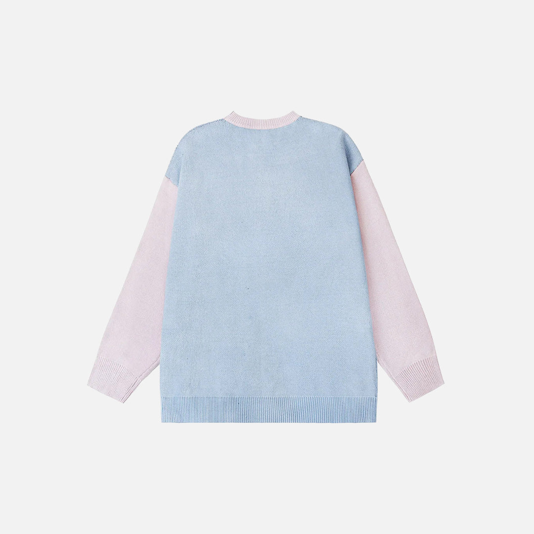 Back view of the blue Cosmic Eye Illumination Sweater in a gray background