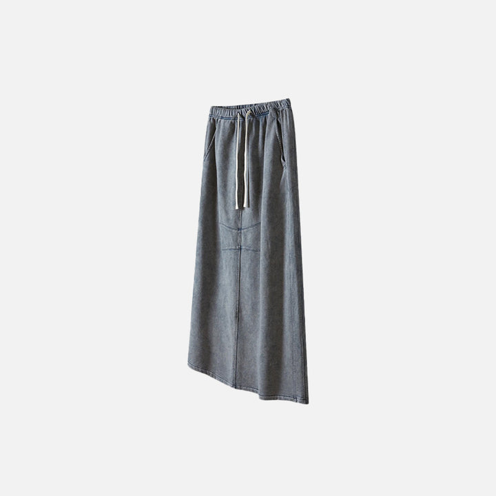 Front view of the royal blue Women's Washed Loose Slit Long Skirt in a gray background 