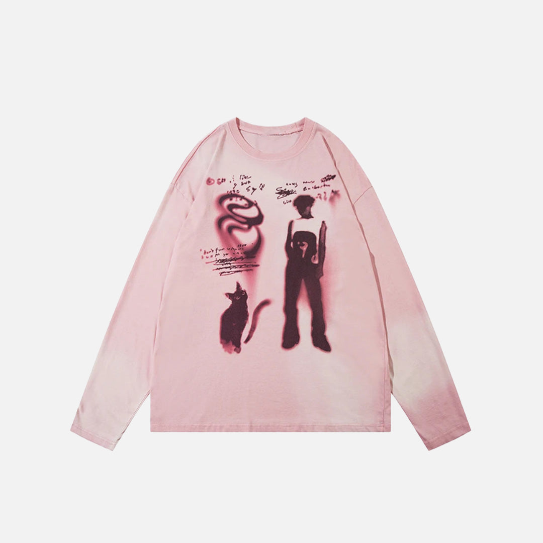 Front view of the pink Y2K Whispers In The Night T-shirt in a gray background