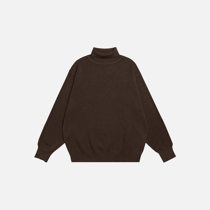 Front view of the brown Oversized Loose Solid Color Sweater in a gray background 