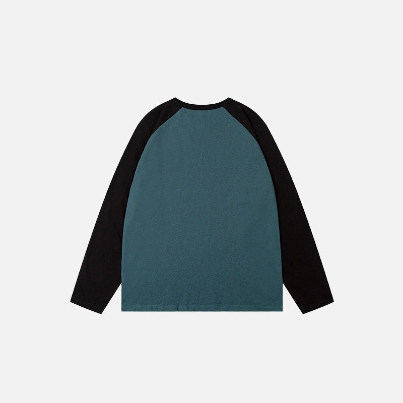 Back view of the green Refused Change Color Block Sweatshirt in a gray background