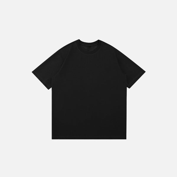 Front view of the black Blank Oversized Solid T-shirt in a gray background 