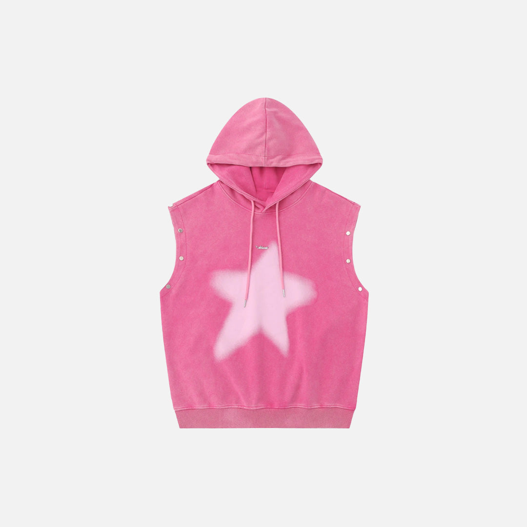 Front view of the pink Celestial Star Hoodie in a gray background