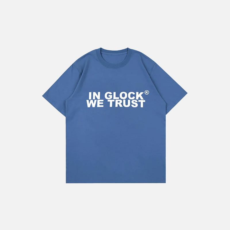 Front view of the blue Y2k Vintage Gothic T-Shirt in a gray background