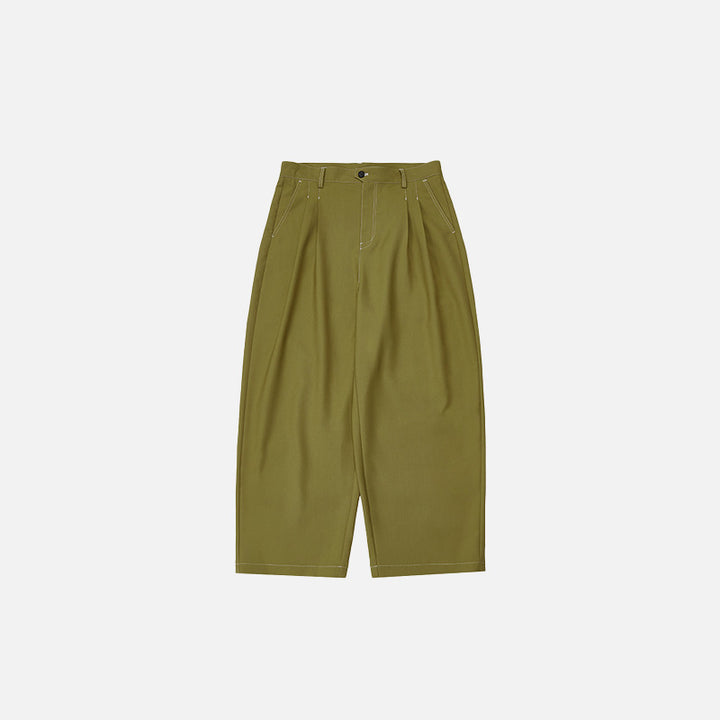 Front view of the olive green Loose Contrast Color Pants in a gray background 