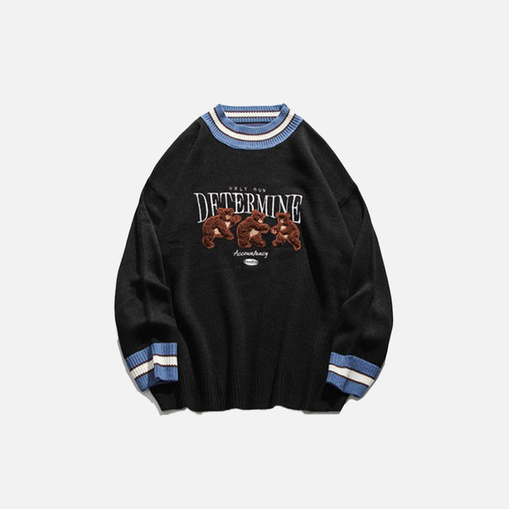 Black color of the Determine Bear Sweater in a gray background
