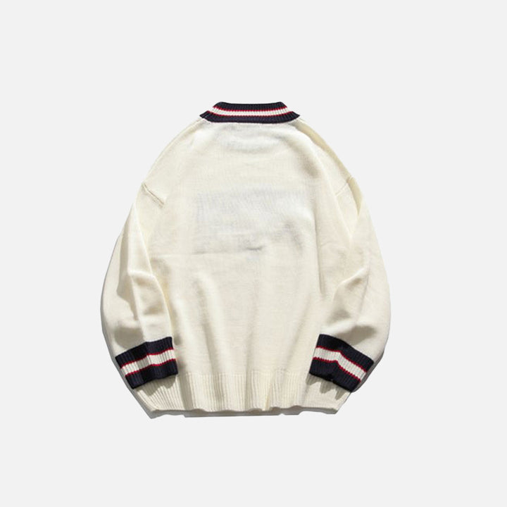 back view of the beige Determine Bear Sweater