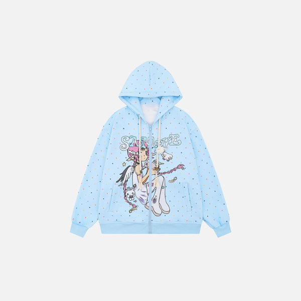 Cozy Retro Anime Girl Print Hooded Sweatshirt