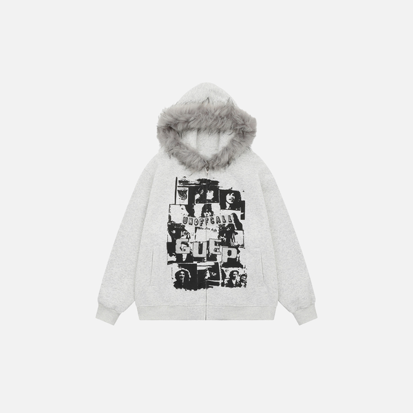 Streetwear Y2K Oversized Faux Fur Hooded Sweatshirt