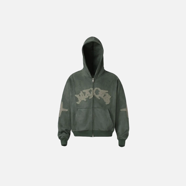 Vintage Flattering Embroidered Zip-Up Hooded Sweatshirt