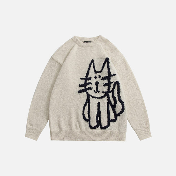 Hand Drawn Cat Knitted Sweater
