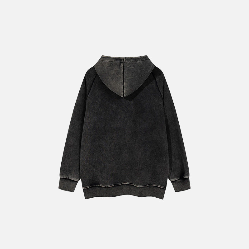 Back view of the black Retro Striped Logo Hoodie in a gray background