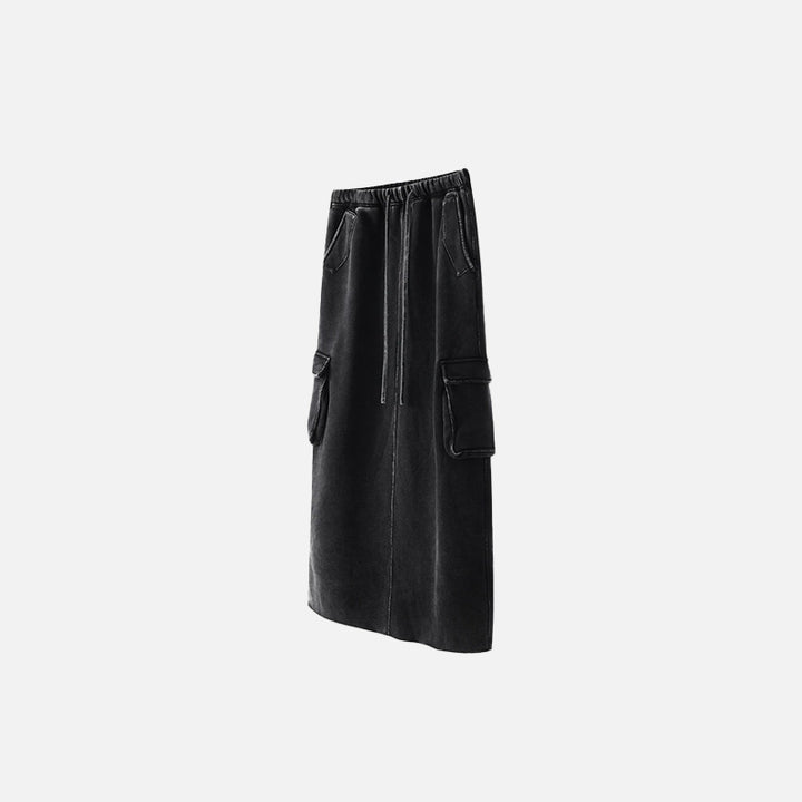 Front view of the black Women's Retro Loose Slit Pockets Skirt in a gray background 