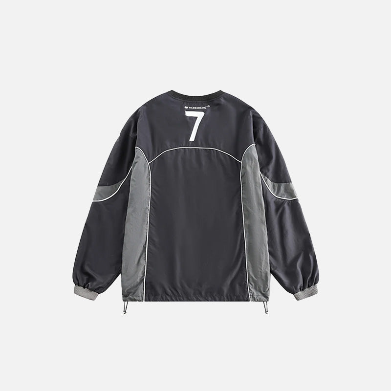 Back view of the black Oversized Loose Patchwork T-shirt in a gray background