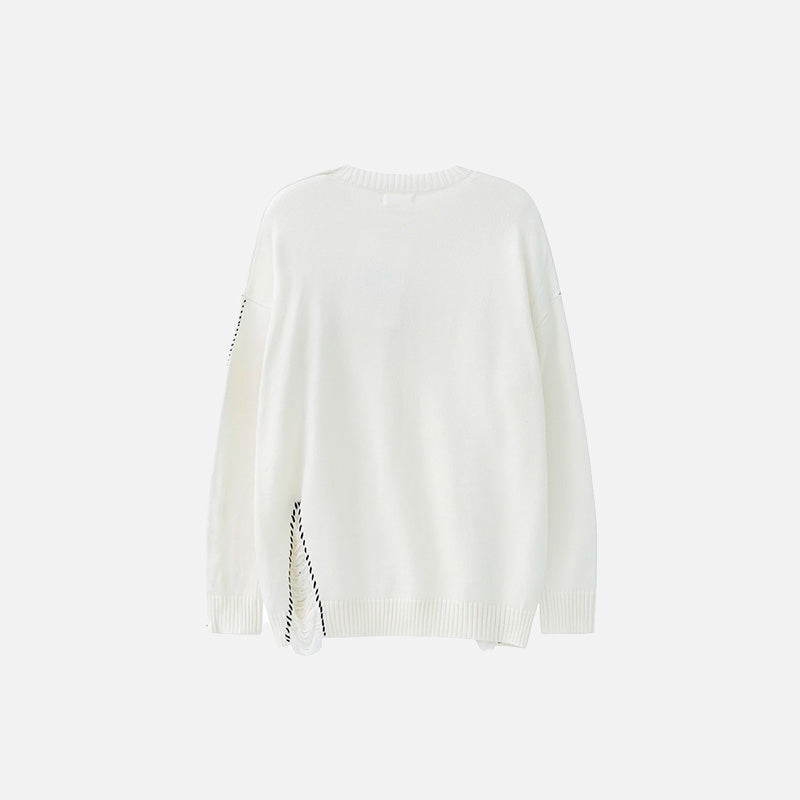 White Ripped Sweater Ripped White Stitches Sweater – DAXUEN