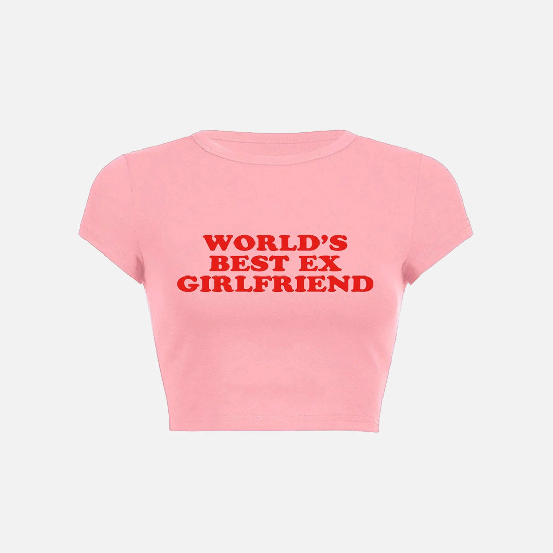 Front view of the pink World's Best Ex Tank in a gray background