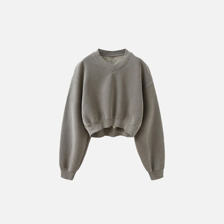 Front view of the coffee Women's Fleece Cropped Sweatshirt in a gray background