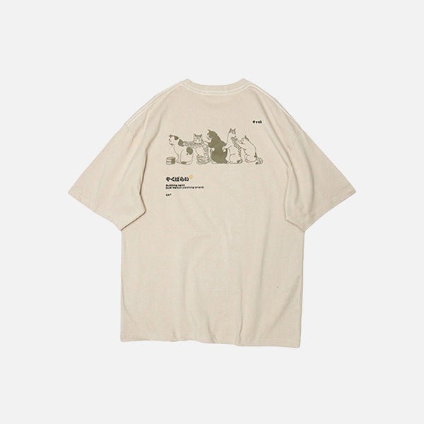 T-Shirt mit Rubbelbad-Katzen-Print