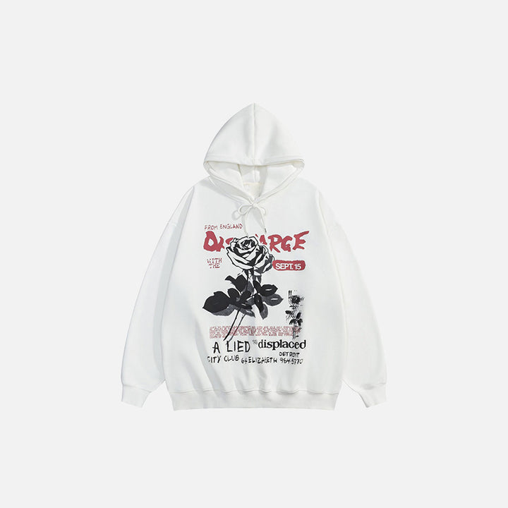 Front view of the white Oversized Loose Printed Hoodie in a gray background 