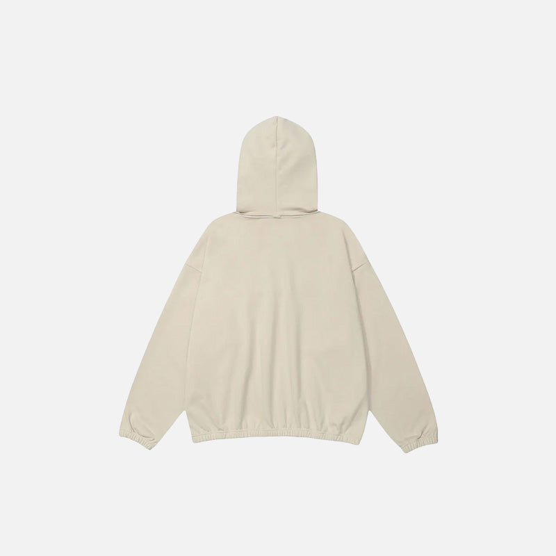 Back view of the beige Loose Star Embroidery Hoodie in a gray background
