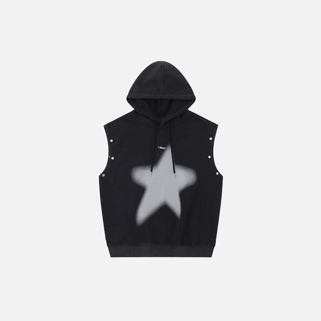 Front view of the black Celestial Star Hoodie in a gray background