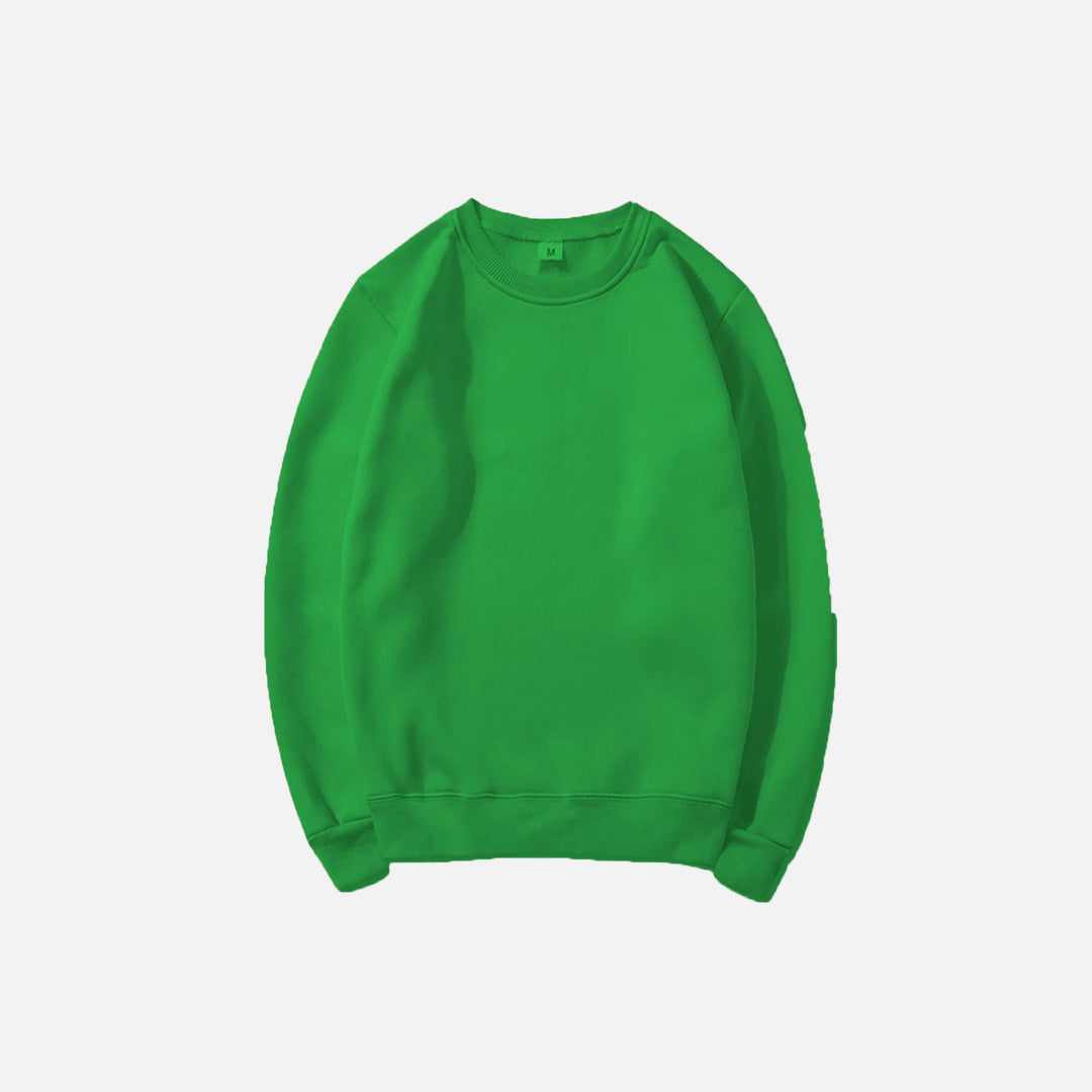 Front view of the green Essential Pullover Sweatshirt in a gray background