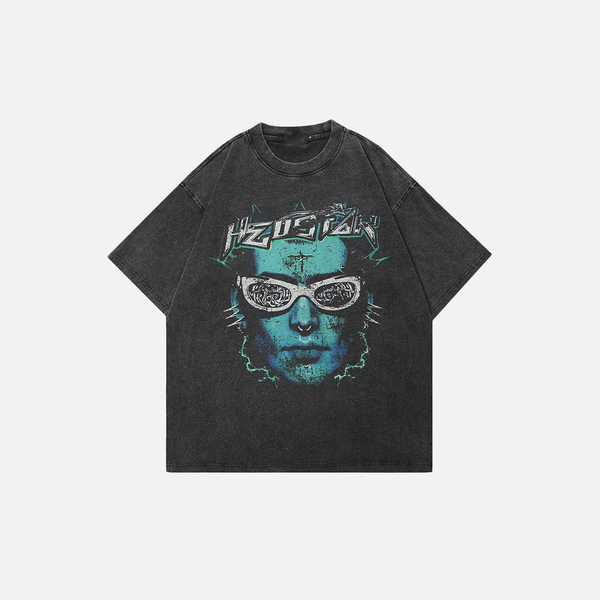 Faded Black Funny Green Face T-Shirt