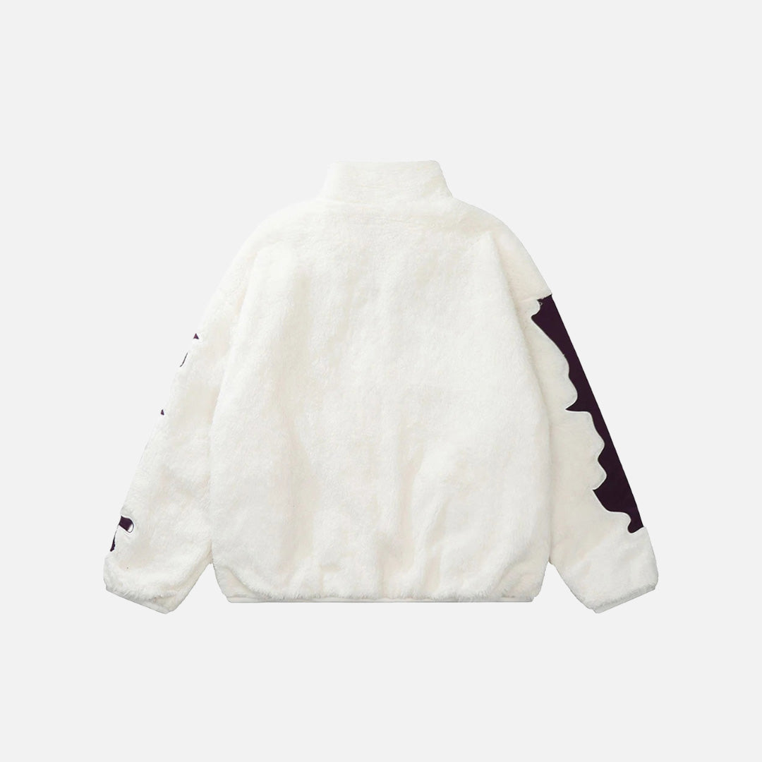 Back view of the white Skeleton Themed Fleece Jacket in a gray background