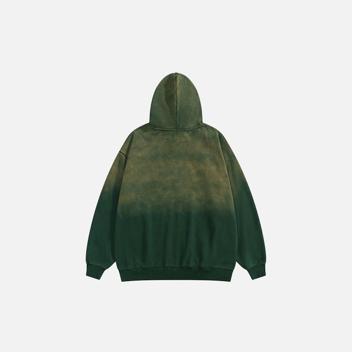 Back view of the green Star Washed Loose Hoodie in a gray background 