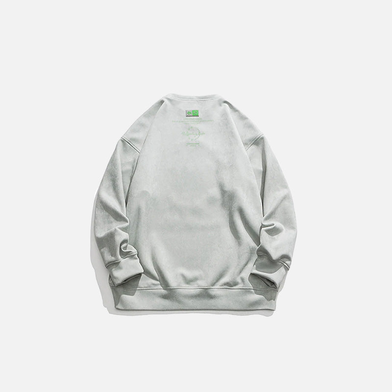 Back view of the green Loose  Embroidered Sweatshirt in a gray background