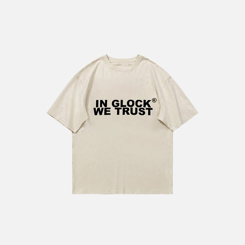 Front view of the beige Y2k Vintage Gothic T-Shirt in a gray background