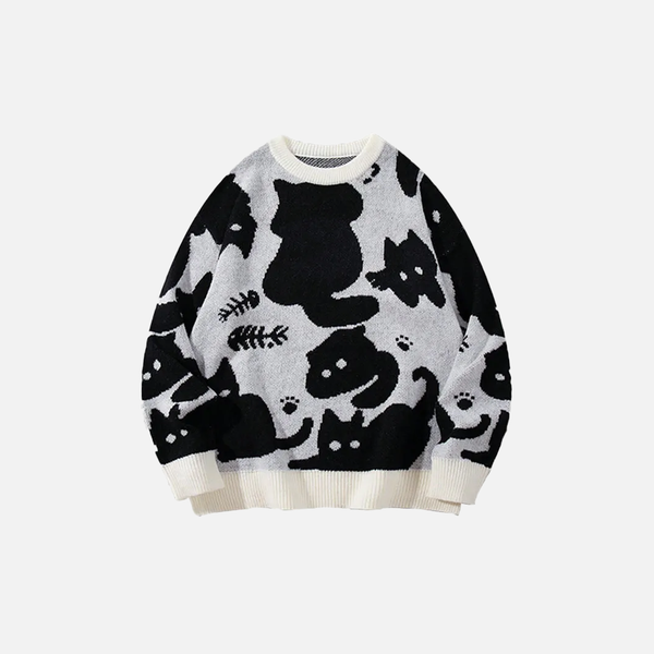 Breathable Black Cat Cartoon Knit Sweater